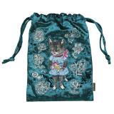 Nathalie Lete Velour Drawstring pouch Black cat